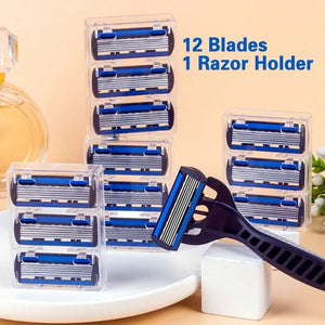 1 Handle + 12 Blades Body Hair Safety Razor