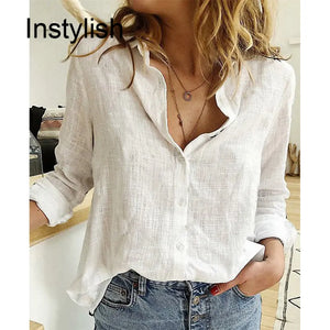 Long Sleeve Cotton Linen Loose Blouse