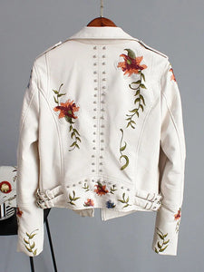 Floral Print Faux Soft Leather Jacket