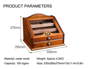 Luxury Cedar Wood Beveled Rosewood Glass Window Hygrometer Humidifier