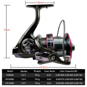 High Strength Metal Line Cup Max Drag Long Shot Saltwater Spinning Reel