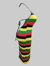 Striped Color Contrast Sleeveless Mid Calf Dress