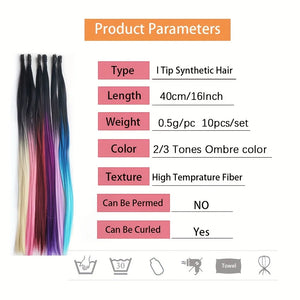 I-Tip Long Straight Rainbow Color Hair Extensions