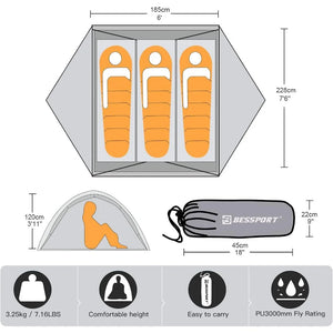 Lightweight Easy Setup Windproof 3-person Camping Tent