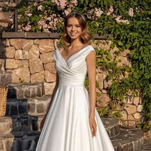 Hepburn Style Satin One-line Shoulder Wedding Dress