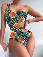 One Shoulder Strapped High Cut One Piece Swimsuit
