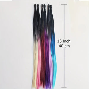 I-Tip Long Straight Rainbow Color Hair Extensions