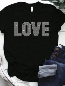 Rhinestone Embellished Love T-shirt