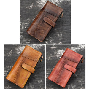 Vintage Genuine Leather Long RFID Blocking Wallet