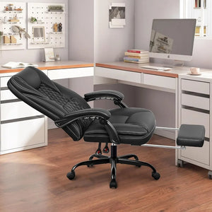 Guessky Executive Leather Reclining Big and Tall Office Chair with Foot Rest