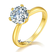 3EX VVS1 D 6.5MM Real Moissanite Diamond Classic Engagement Ring 18K Gold Plated 925 Sterling Silver