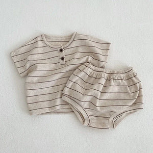 Striped Pure Cotton Shorts & Short Sleeved Shirt Set