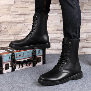 Leather High Ankle Military Style Boots