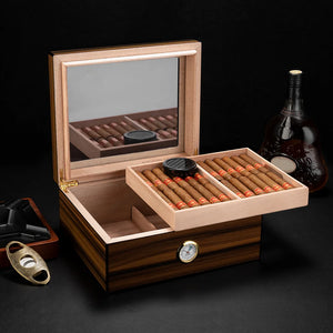 Spanish Cedar Wood Cigar Humidor with Hygrometer & Shelves