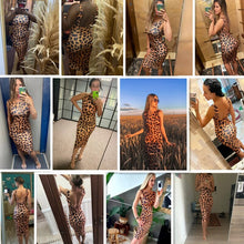 AHAgaga Leopard Print Backless Sleeveless Dress