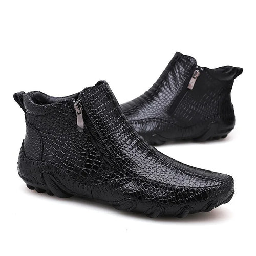 Genuine Leather High Ankle Zippered Boots