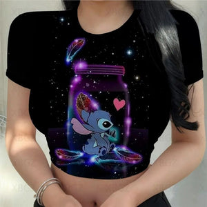 Cartoon Print Crop Top Slim Fit T-Shirt