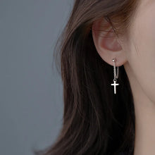 Silver Color Cross Drop Earrings