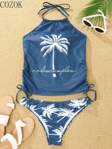 Coconut Print Side Drawstring Two-piece Swimsuit