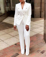 Double-Breasted Blazer and Floor-Length Flared Pants Suit