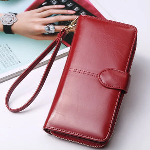 Stylish Oil Wax Coated Zippered Clutch