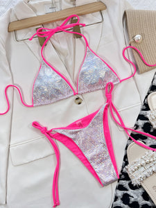 Glittered Triangle Cut Wrapped Two-piece Bikini Set