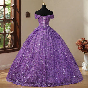 Elegant Off Shoulder Sequined Ball Gown