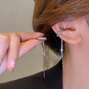 Silver Color Crystal Tassel Non-Piercing Cuff Ear Clip Earring