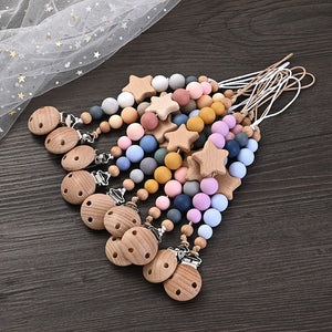 Baby Pacifier Chain Clips Wood Pentagram Teether