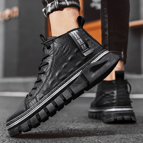 Thick Sole Faux Leather High Ankle Sneakers