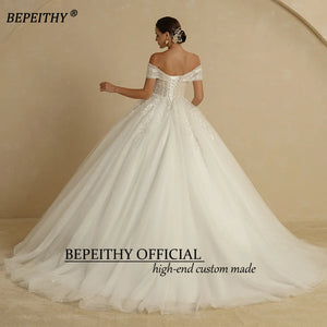 BEPEITHY Ivory Beading Off The Shoulder Sleeveless Bridal Gown