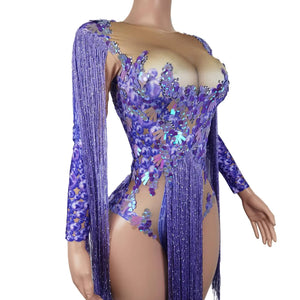 Queen's Style Purple Glitter Sparkle Tassel Jumpsuit Costume