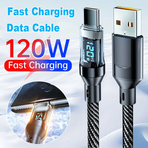 6A USB C To USB C Cable Digital Display PD 120W Fast Charging