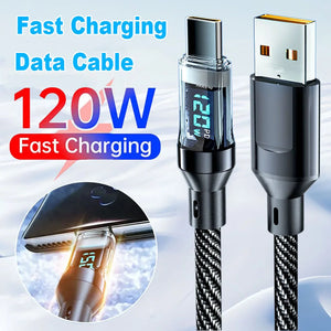 6A USB C To USB C Cable Digital Display PD 120W Fast Charging