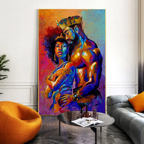Abstract Colorful African Queens and Kings Couple's Painting