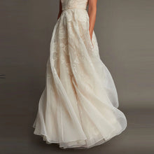 Simple Appliqued Satin A-line Wedding Dress