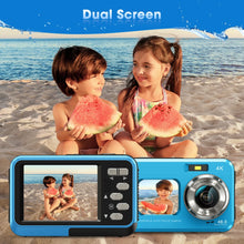 4K 11' Waterproof Camera with 64GB Card 48MP Autofocus Dual-Screen Underwater Camera for Snorkeling