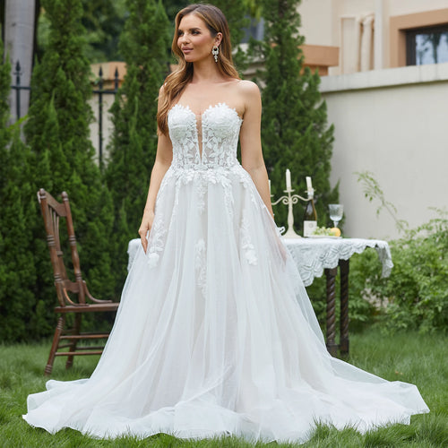 Elegant Sleeveless Sparkly Bridal Gown