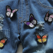 Butterfly Embroidery And Broken Hole Jeans