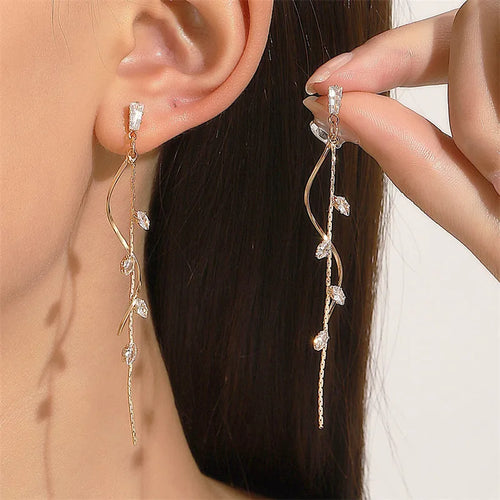 Long Crystal Tassel Earrings For Women