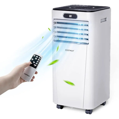 COSTWAY 10000BTU Portable Air Conditioner with Drying, Fan, Sleep Mode, 2 Speeds, 24H Timer Function, Remote Control