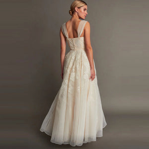 Simple Appliqued Satin A-line Wedding Dress