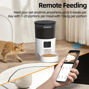 ROJECO Automatic Cat Feeder With Camera with Remote Control