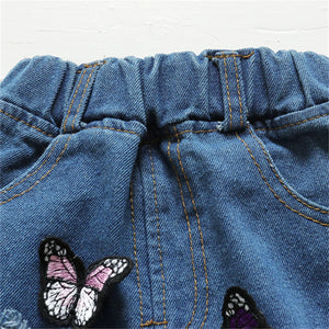 Butterfly Embroidery And Broken Hole Jeans