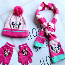 Cute Cartoon Print Scarf Hat Glove Three-piece Set