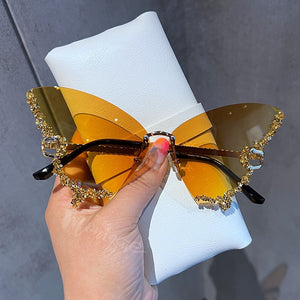 Embroidered Butterfly Style Rimless Sunglasses