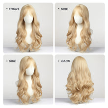 Long Wavy Light Ash Blonde Synthetic Wigs with Bangs