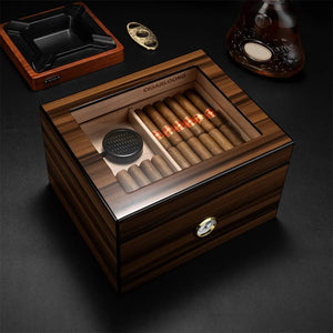 Spanish Cedar Wood Cigar Humidor with Hygrometer & Shelves