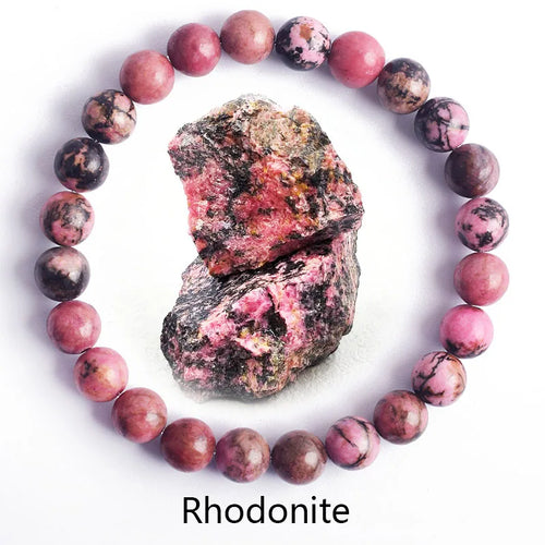 Natural Rhodonite Stone Bead Bracelet
