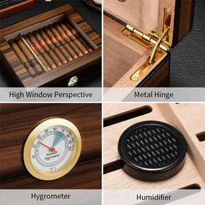 Spanish Cedar Wood Cigar Humidor with Hygrometer & Shelves